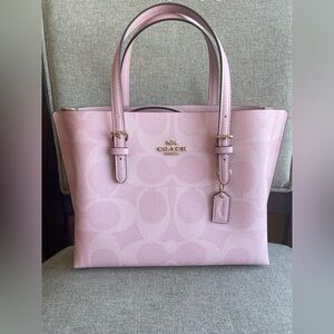 last3‼️NWT!COACH Mollie Tote Bag 25 In Signature(CAL50)Powder Pink FAST SHIPPING